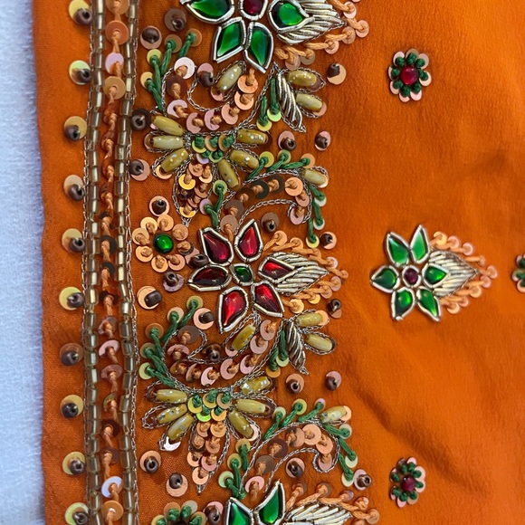 Orange Blouse With Kundan Work - Picture 5 of 6